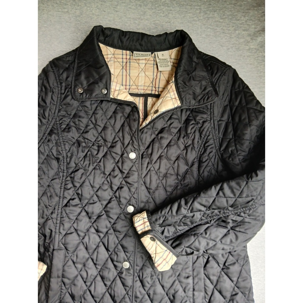 LL Bean Jacket Womens Medium Quilted Plaid Lined Chore Barn Equestrian Preppy